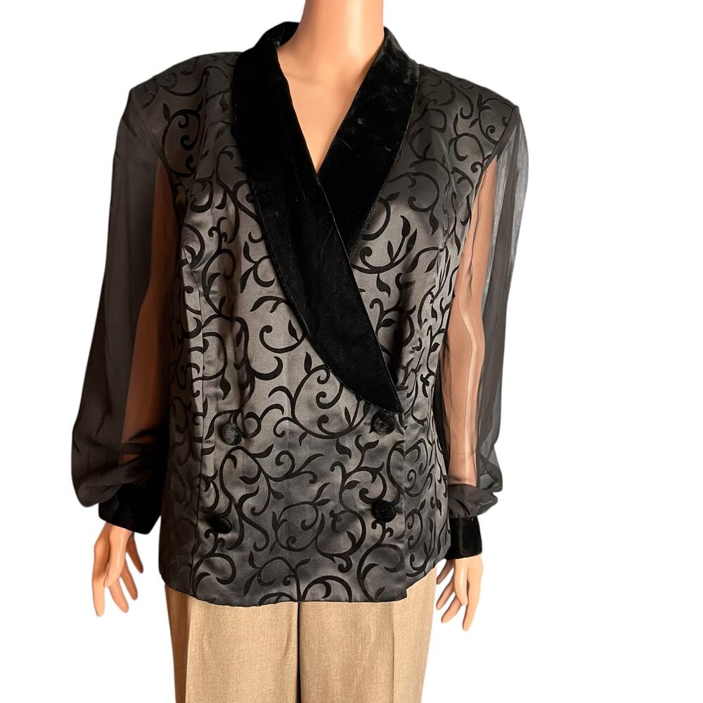 J.R. Nites Woman Evening Jacket 22W Velvet Burnout Sheer Sleeves Elegant